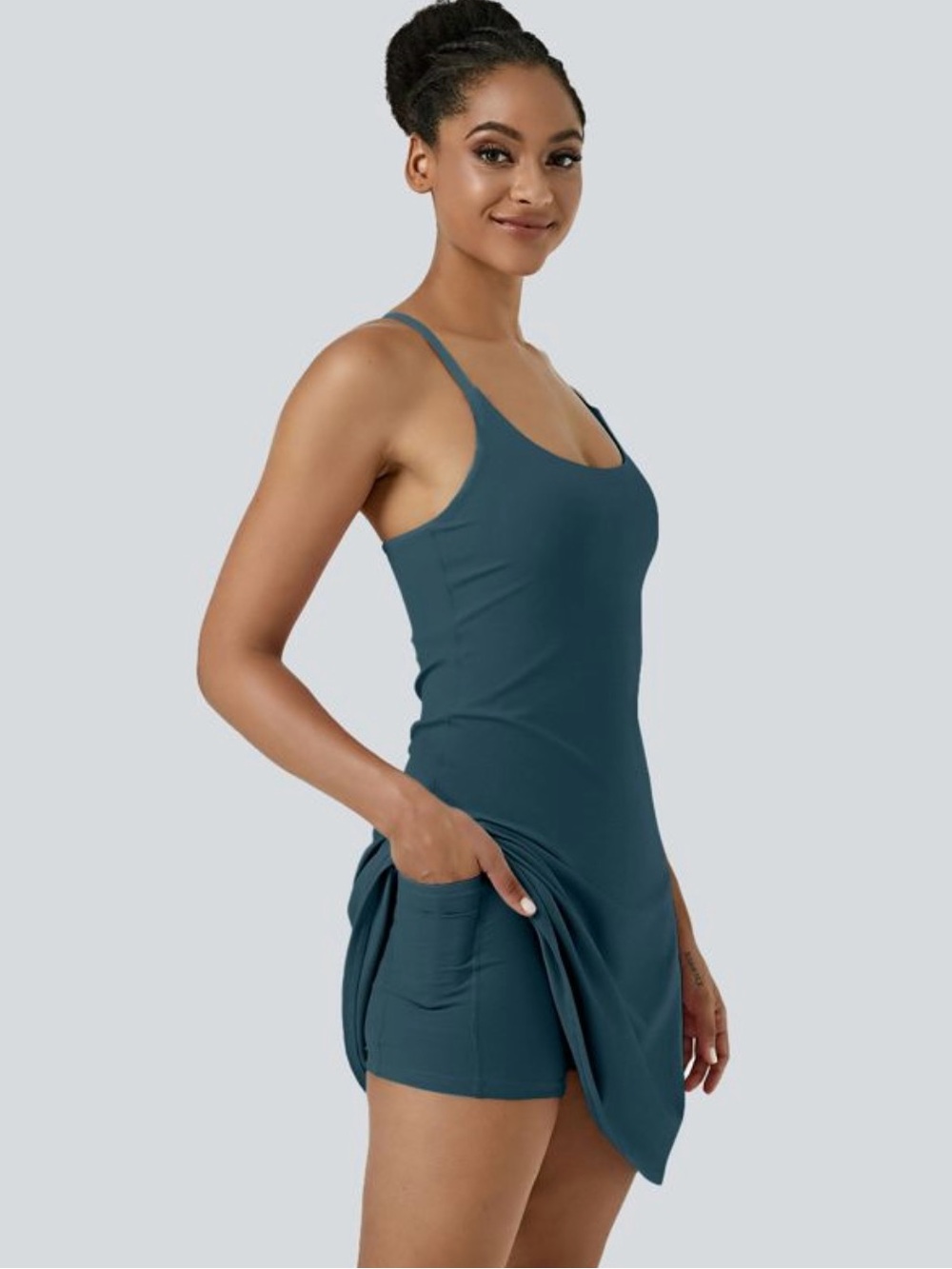 Halara SoftlyZero Airy Cut Out 2-1 Pocket InstantCool Longer Active Dress Size L